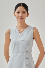 Jenny Denim Sleeveless Dress in Light Blue