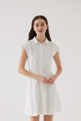 Fawn Cap Sleeves A-Line Dress in White