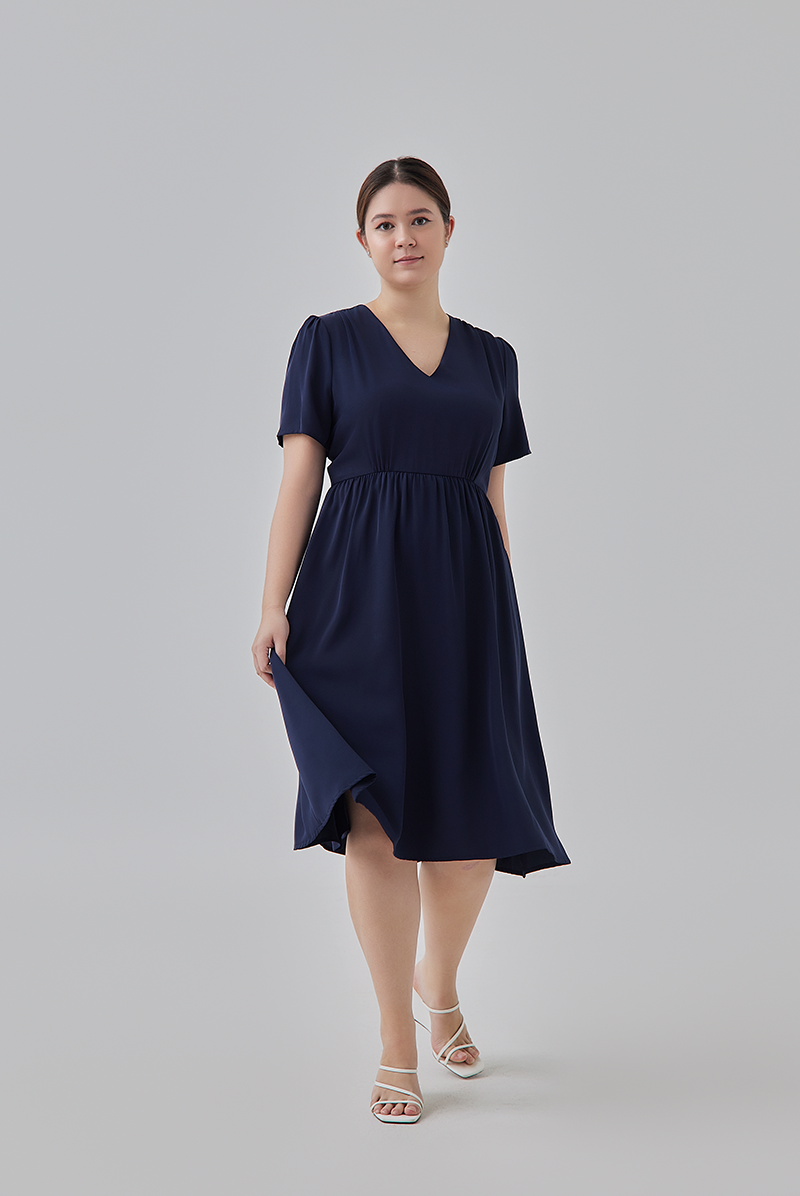 Kay V-Neck Dress in Navy Blue