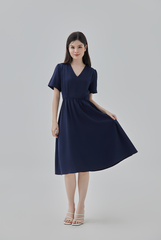 Kay V-Neck Dress in Navy Blue