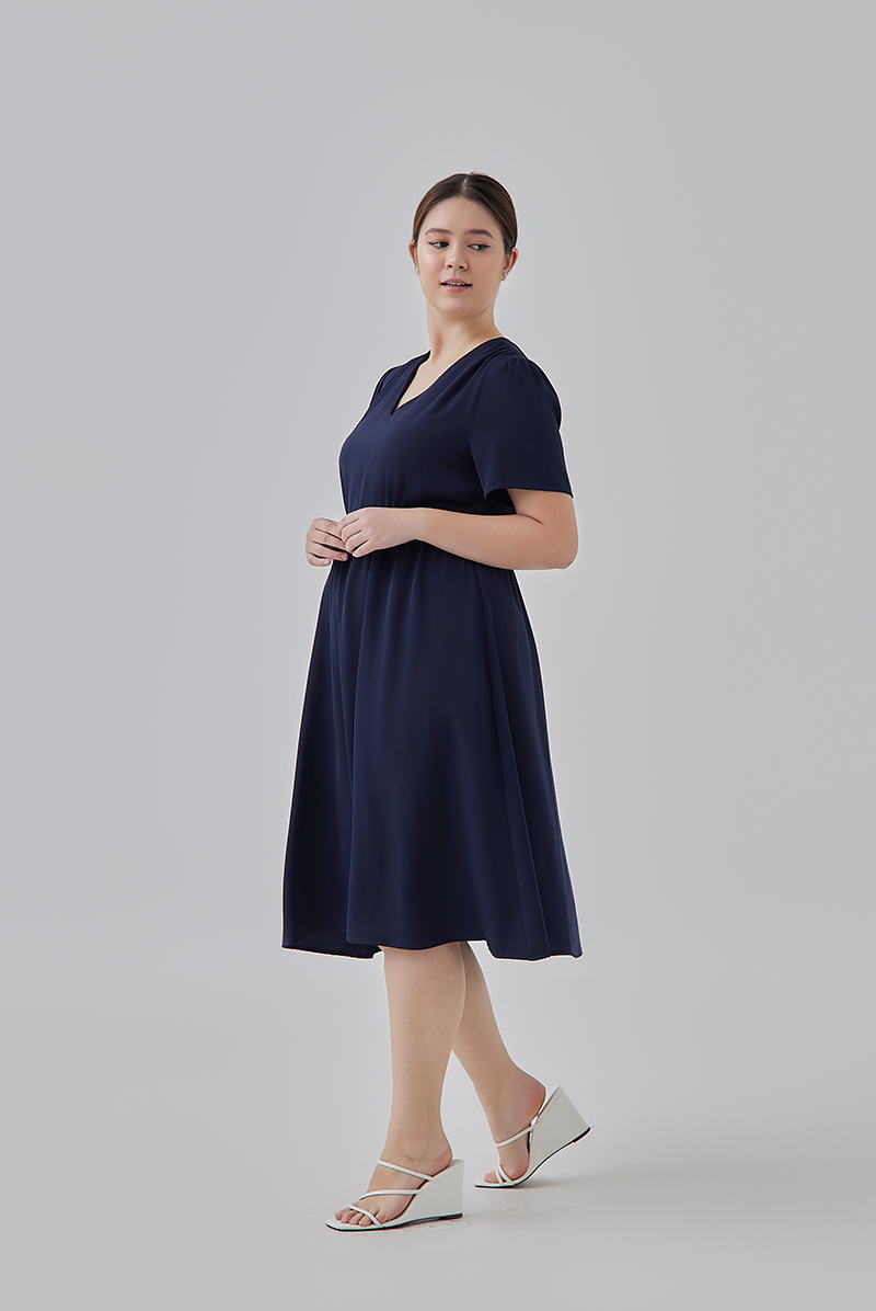 Kay V-Neck Dress in Navy Blue