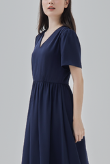 Kay V-Neck Dress in Navy Blue