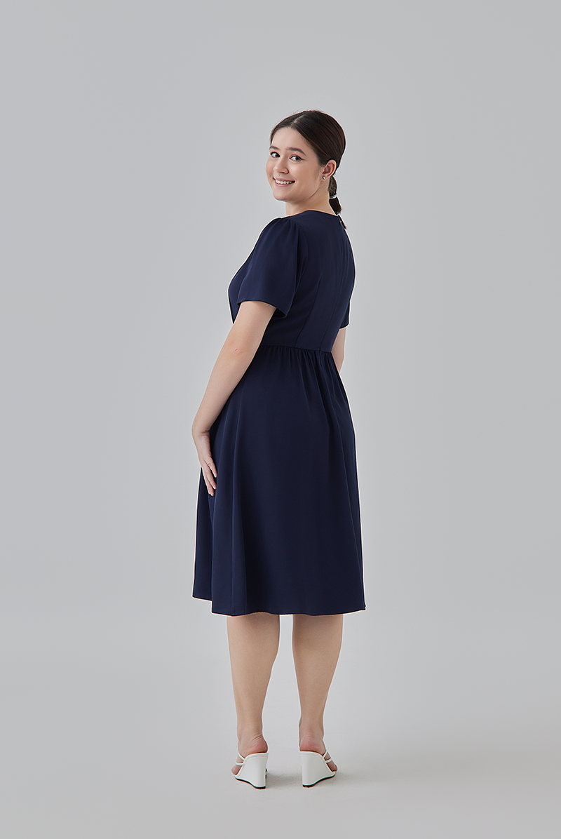 Kay V-Neck Dress in Navy Blue