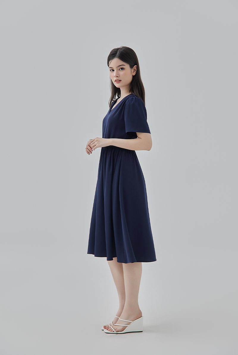 Kay V-Neck Dress in Navy Blue