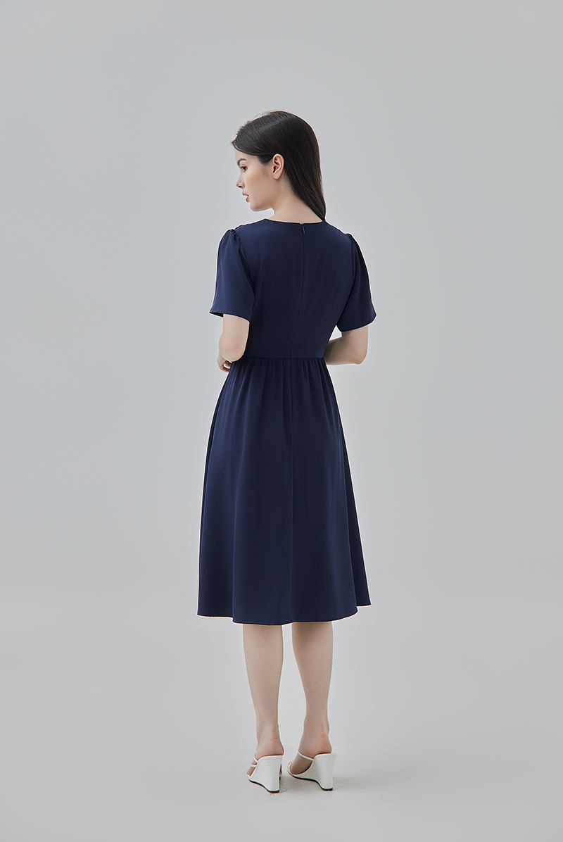 Kay V-Neck Dress in Navy Blue