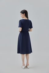 Kay V-Neck Dress in Navy Blue