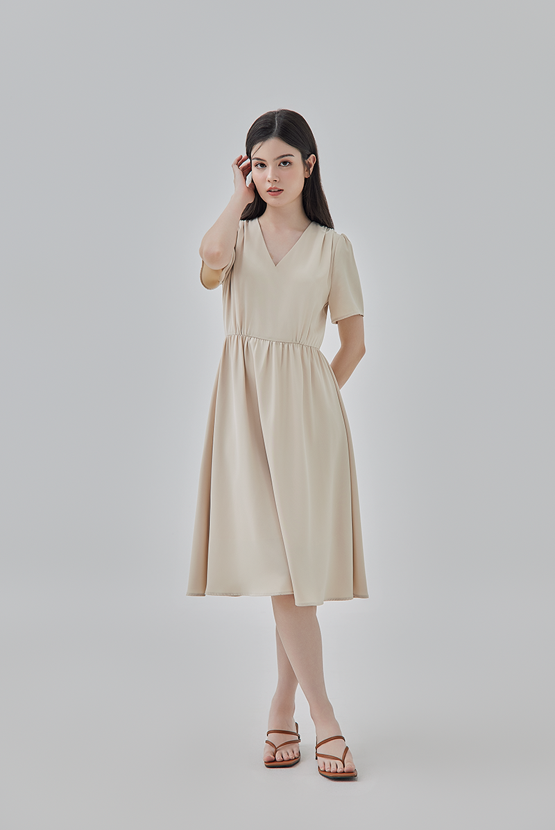 Kay V-Neck Dress in Oat