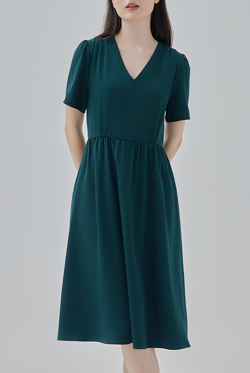 Kay V-Neck Dress in Pine