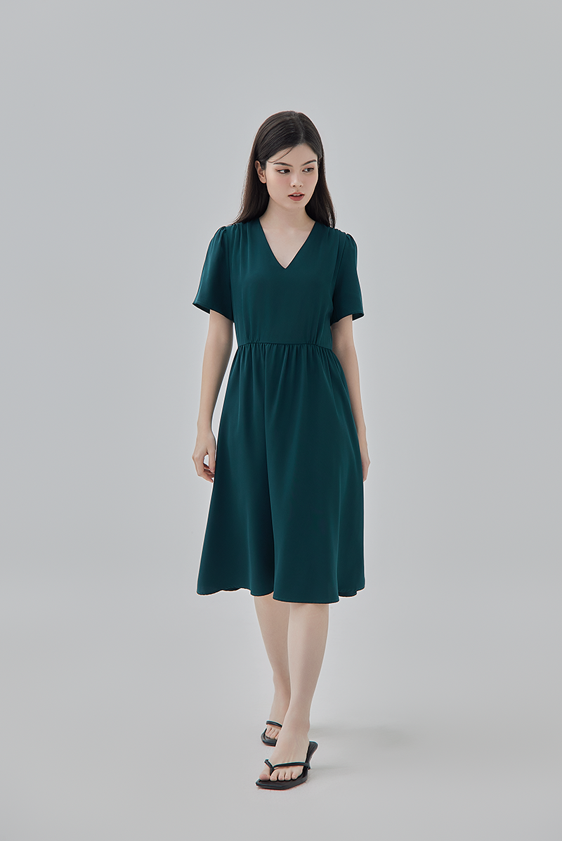 Kay V-Neck Dress in Pine