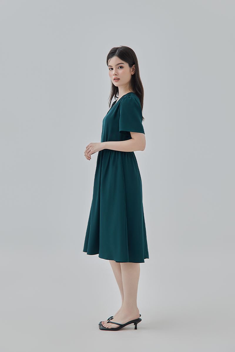 Kay V-Neck Dress in Pine