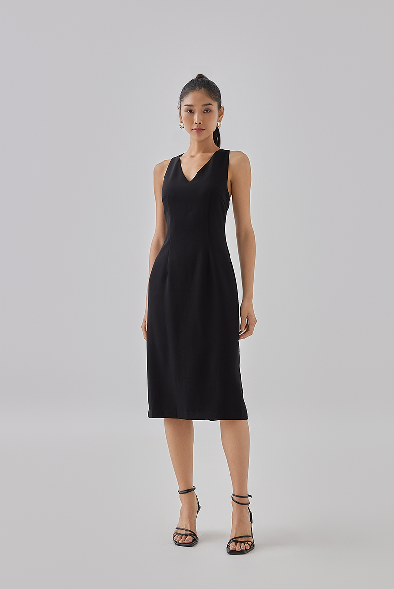 Kyla Padded Textured Spaghetti Cross-back Dress - Black [XS/S/M/L