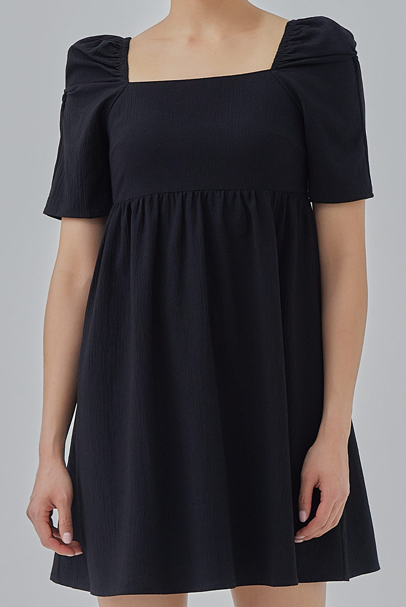 Janice Textured Babydoll Dress in Black