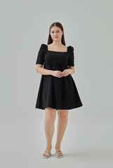 Janice Textured Babydoll Dress in Black