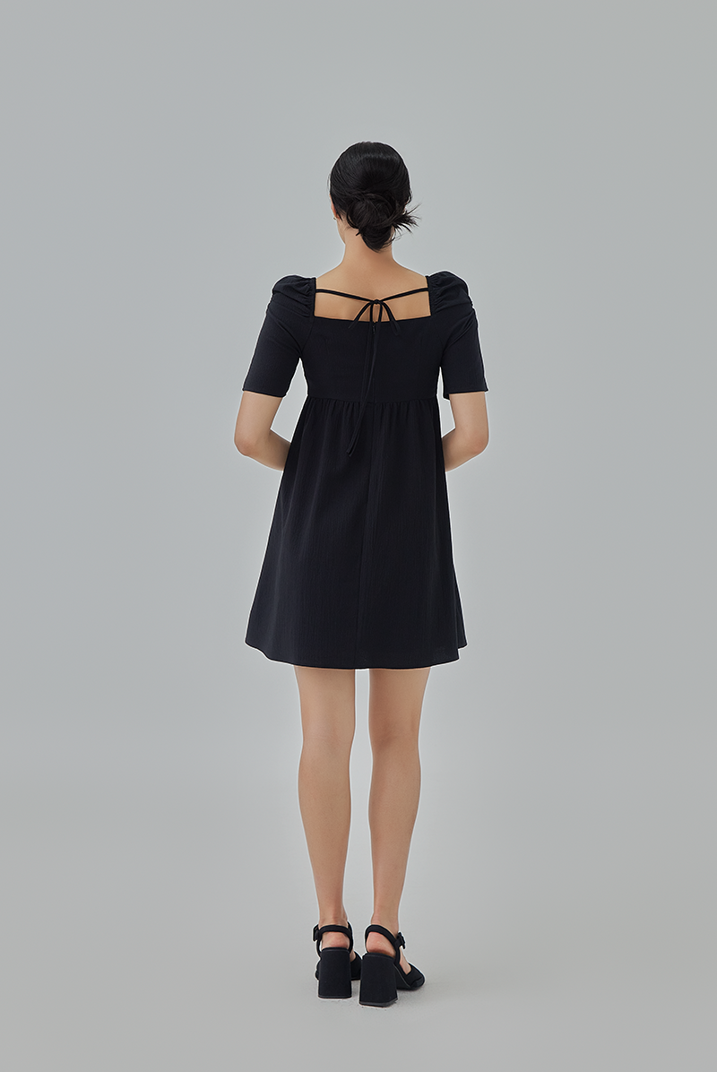 Janice Textured Babydoll Dress in Black