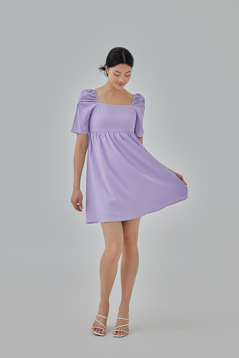 Janice Textured Babydoll Dress in Lilac