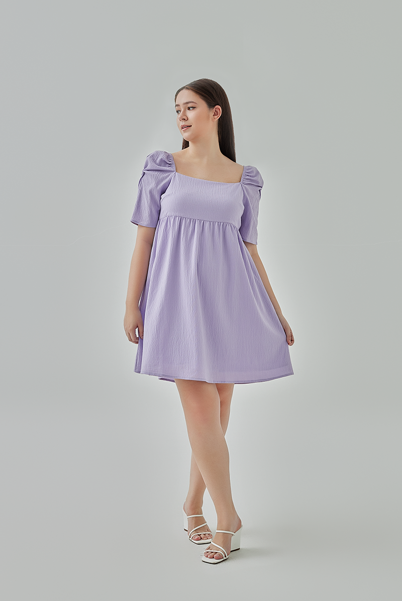 Janice Textured Babydoll Dress in Lilac 