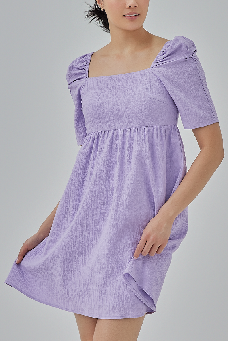 Janice Textured Babydoll Dress in Lilac