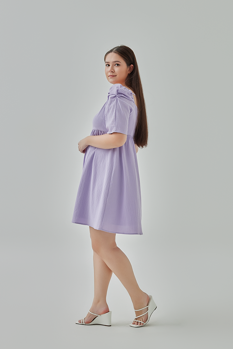 Janice Textured Babydoll Dress in Lilac