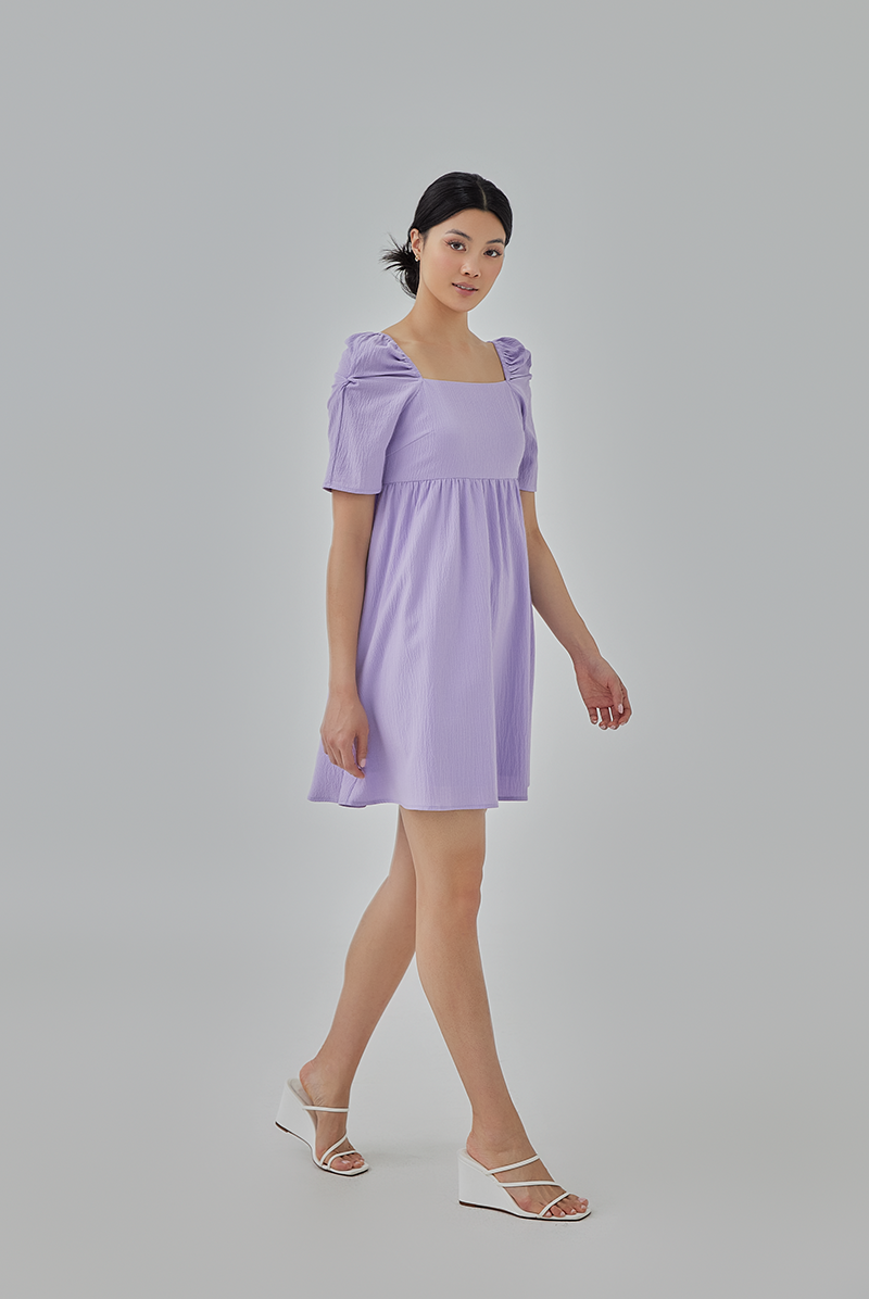 Janice Textured Babydoll Dress in Lilac