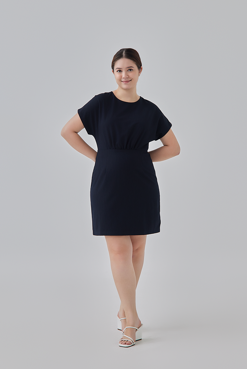 Chelsia Gathered Waist Mini Dress in Navy Blue 