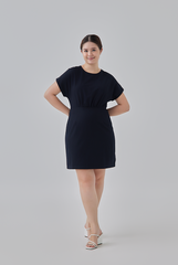 Chelsia Gathered Waist Mini Dress in Navy Blue 