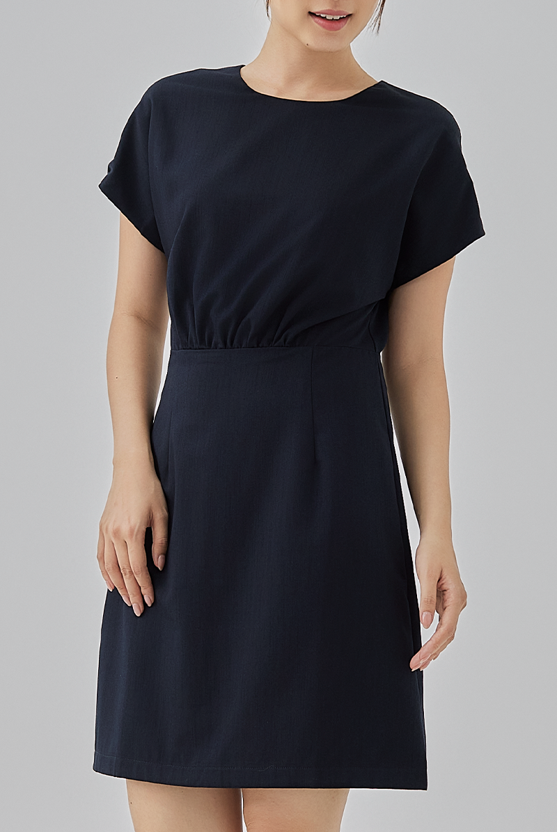 Chelsia Gathered Waist Mini Dress in Navy Blue 