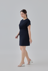 Chelsia Gathered Waist Mini Dress in Navy Blue 