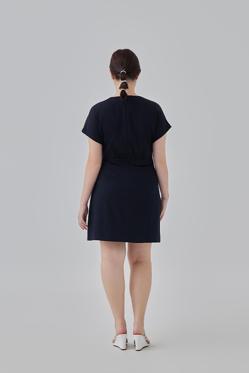 Chelsia Gathered Waist Mini Dress in Navy Blue