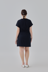 Chelsia Gathered Waist Mini Dress in Navy Blue