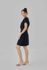 Chelsia Gathered Waist Mini Dress in Navy Blue