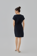 Chelsia Gathered Waist Mini Dress in Navy Blue