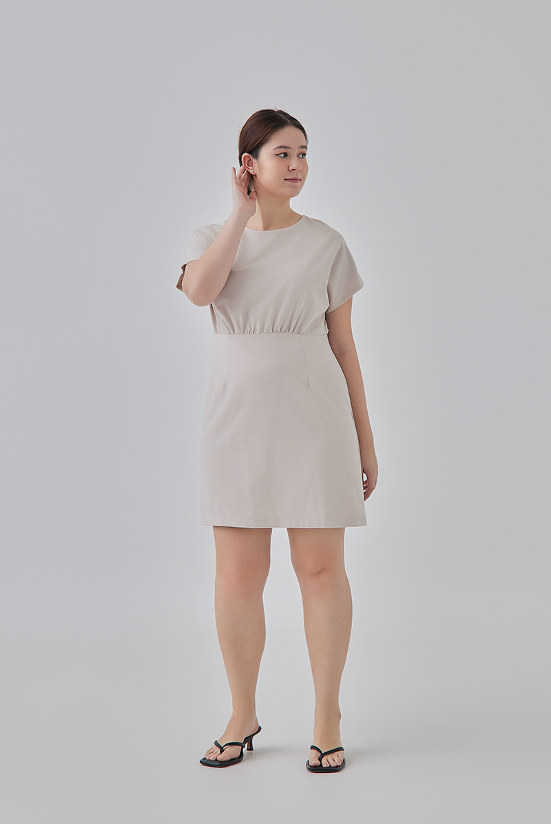 Chelsia Gathered Waist Mini Dress in Powder