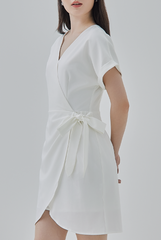 Meris Curved Hem Wrap Dress in White