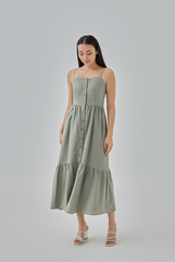 Aaleyah Button-Up Tiered Dress in Tea