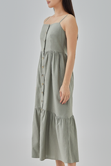 Aaleyah Button-Up Tiered Dress in Tea