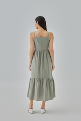 Aaleyah Button-Up Tiered Dress in Tea