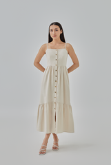 Aaleyah Button-Up Tiered Dress in Truffle