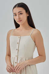 Aaleyah Button-Up Tiered Dress in Truffle