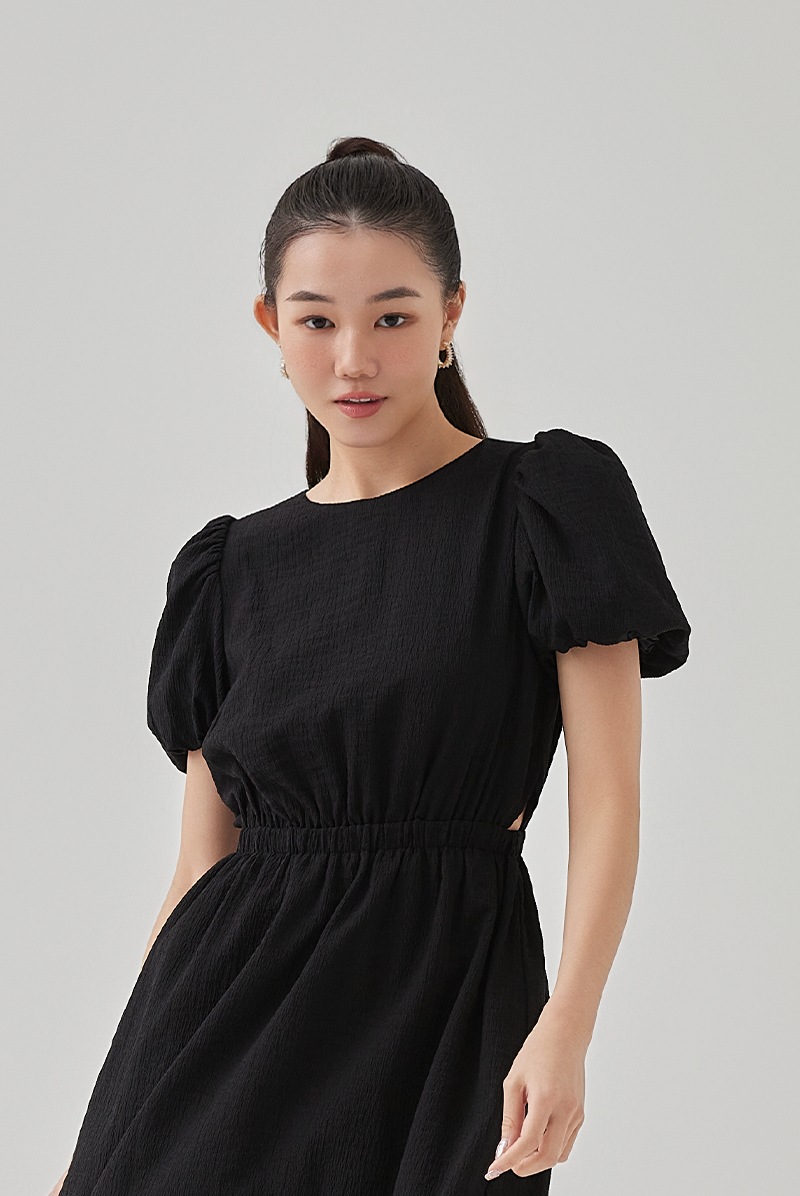 Minnie Textured Side Cut Out Dress in Black
