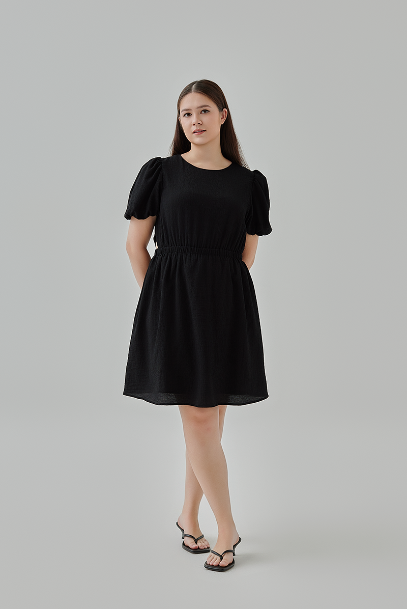 Minnie Textured Side Cut Out Dress in Black 