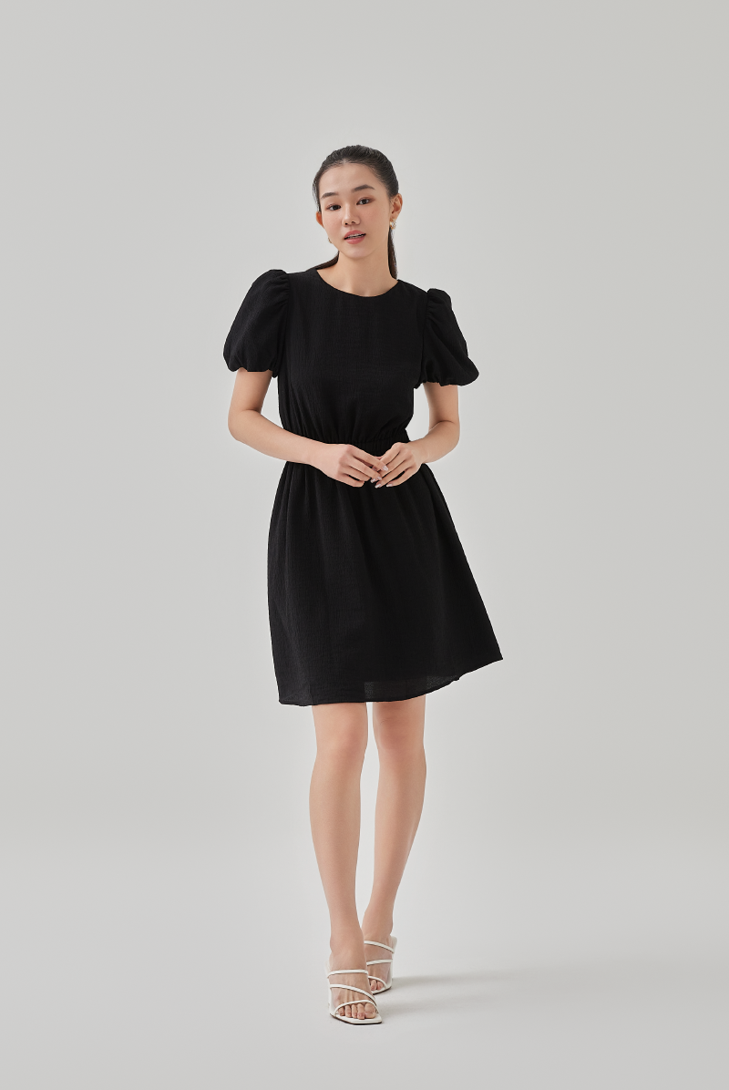 Minnie Textured Side Cut Out Dress in Black