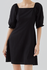 Dephny Peasant Sleeves Dress in Black 