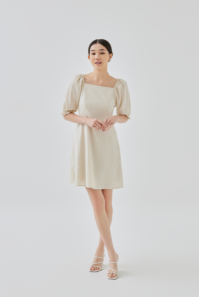 Dephny Peasant Sleeves Dress in Oat