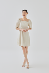 Dephny Peasant Sleeves Dress in Oat