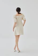 Dephny Peasant Sleeves Dress in Oat