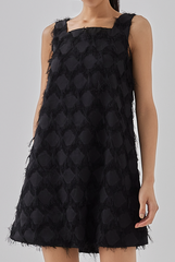 Kacy Fringe Textured Dress in Black