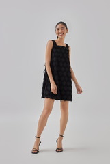 Kacy Fringe Textured Dress in Black 