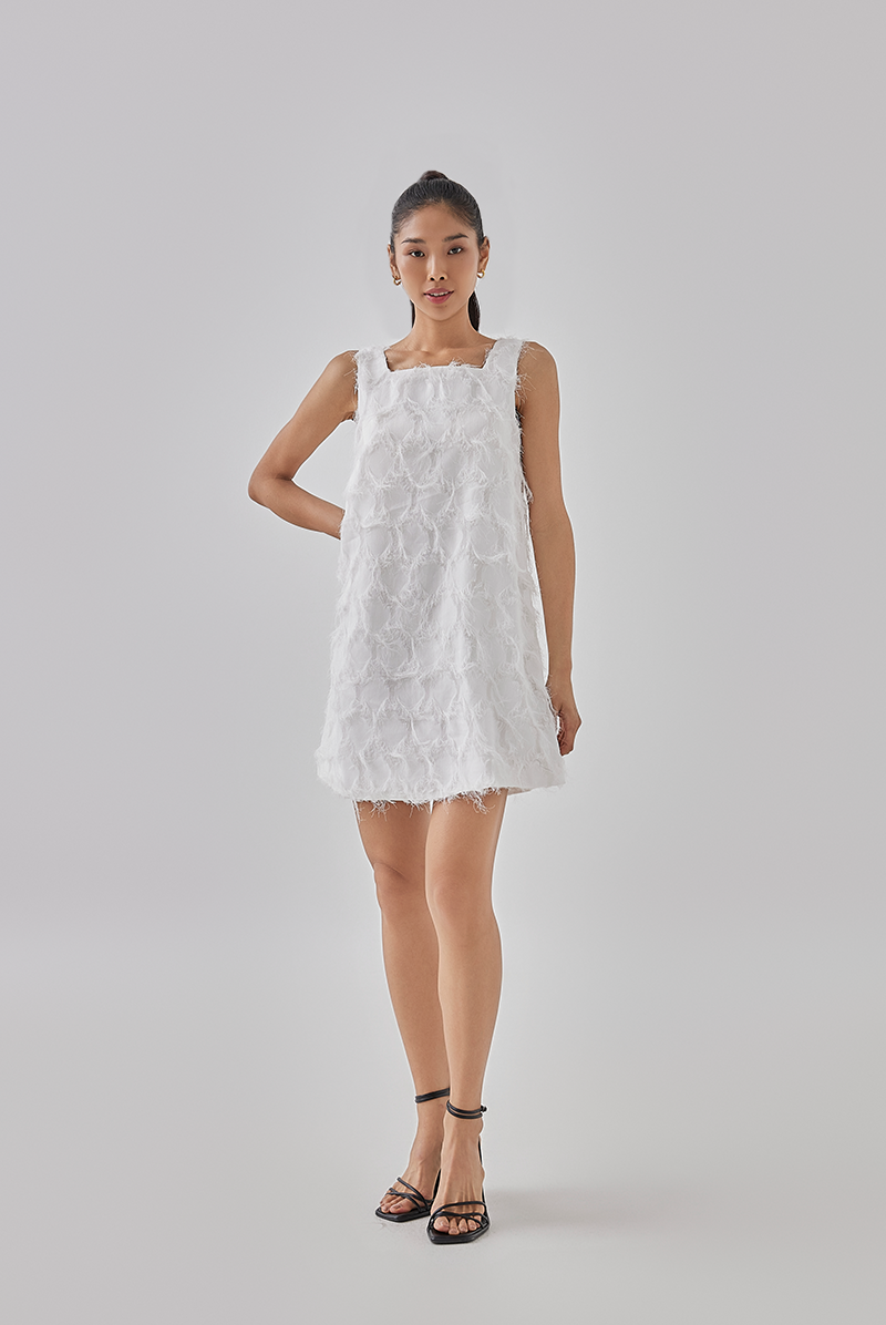 Kacy Fringe Textured Dress in White
