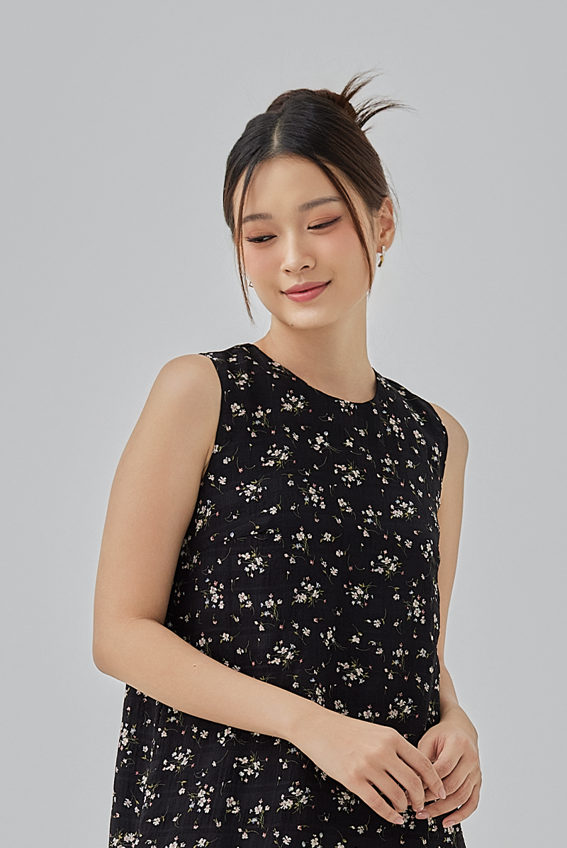 Gracey Floral Shift Dress in Black