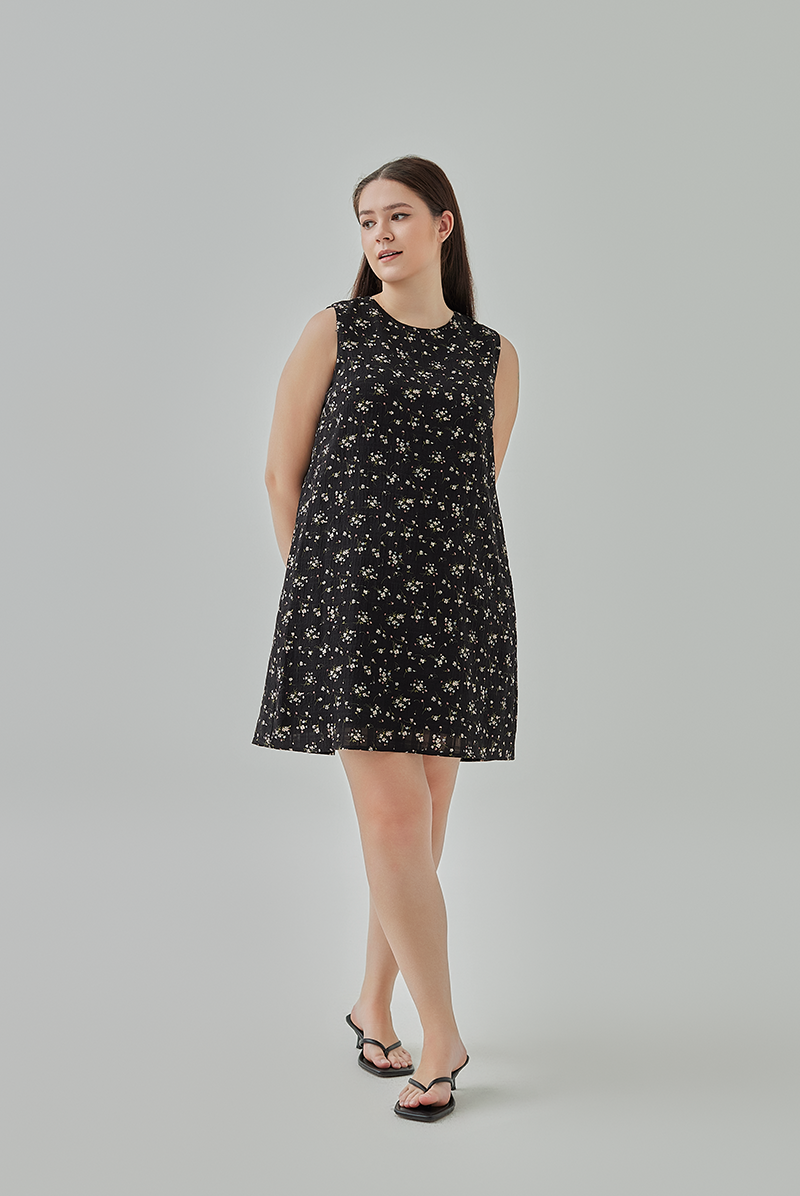 Gracey Floral Shift Dress in Black